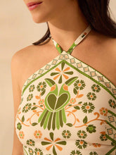 Carregar imagem no visualizador da galeria, Vestido Longo de Verão com Estampa Tropical e Decote Halter
