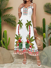 Carregar imagem no visualizador da galeria, Vestido Longo de Praia com Estampa Tropical e Nó no Ombro
