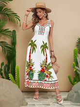 Carregar imagem no visualizador da galeria, Vestido Longo de Praia com Estampa Tropical e Nó no Ombro
