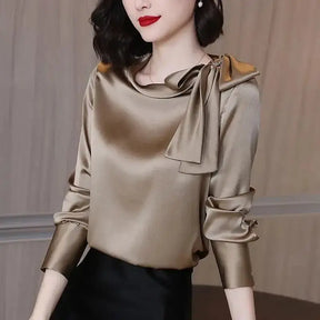 Blusa Feminina Acetinada Gola Laço Lateral - Zarvane -