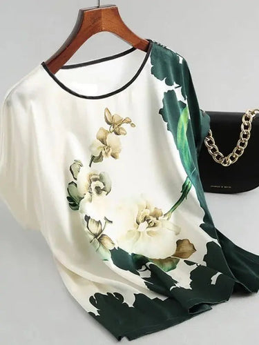 Blusa Feminina em Cetim - Flower Bloom - Verde-01-G4 - HumArraso