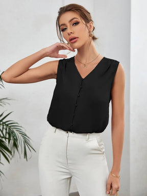 Blusa Feminina Botões Gola em V Rosa e Preto  HumArraso