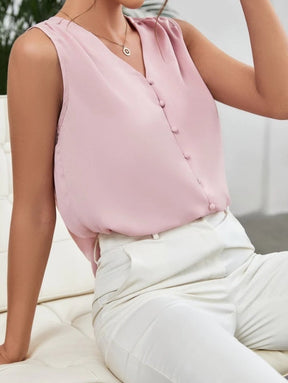 Blusa Feminina Botões Gola em V Rosa e Preto RosaGG HumArraso