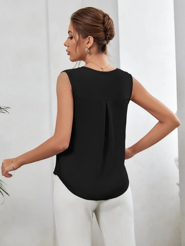 Blusa Feminina Botões Gola em V Rosa e Preto  HumArraso