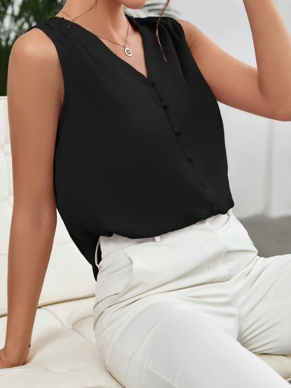 Blusa Feminina Botões Gola em V Rosa e Preto  HumArraso
