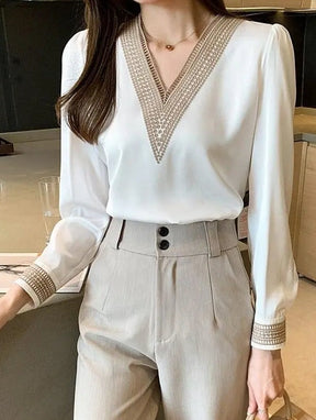 Blusa Gola em V Manga Longa Rubi  HumArraso