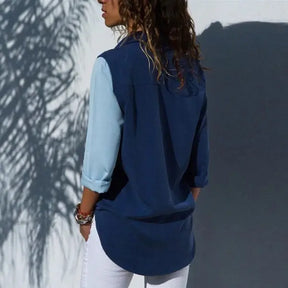 Camisa Chiffon Azul Manga Longa