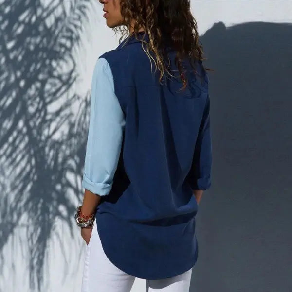 Camisa Chiffon Azul Manga Longa