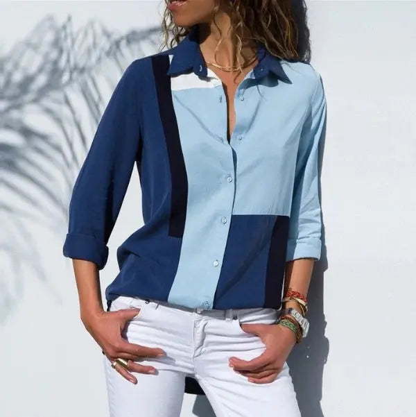 Camisa Chiffon Azul Manga Longa