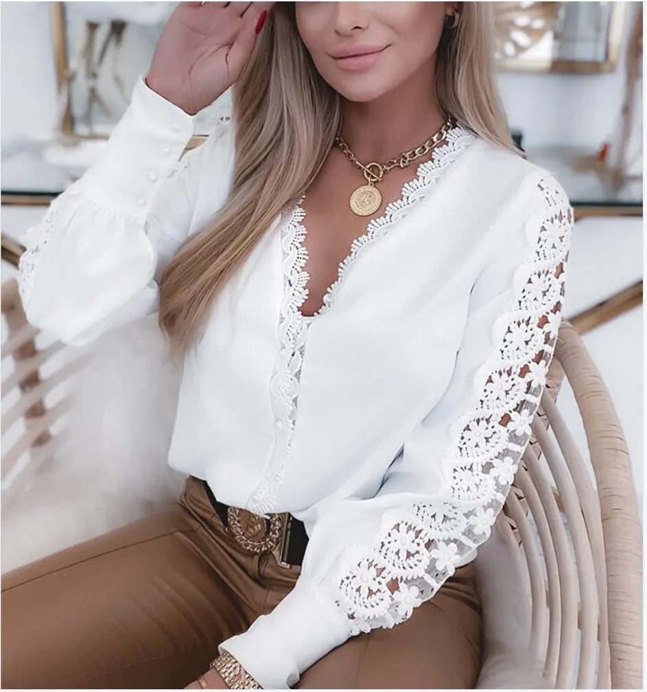 Camisa de Renda Manga Longa