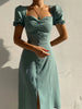 Vestido Longo com Mangas Puff e Botão
