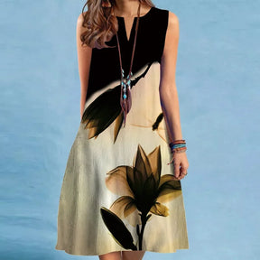 Vestido Midi Estampado Sem Mangas Amélia