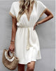 Vestido Midi com Gola V em Renda