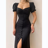 Vestido Longo com Mangas Puff e Botão