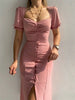 Vestido Longo com Mangas Puff e Botão