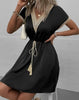 Vestido Midi com Gola V em Renda