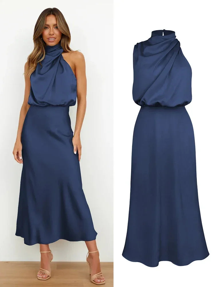 Vestido de Cetim Sem Mangas