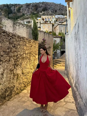 Vestido Longo Sem Costas com Decote em V
