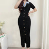 Vestido Longo com Gola Polo e Botão