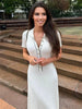 Vestido Longo com Manga Curta e Gola com Botão