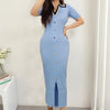 Vestido Longo com Gola Polo e Botão