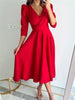 Vestido com Decote em V - Zarvane -  Vermelho-XG