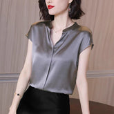 Camisa Feminina Social Gola V Em Cetim - Loja Vennanci