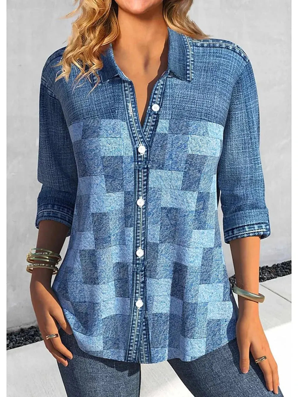 Camisa Feminina Xadrez - Zarvane -  Azul Jeans / 5G