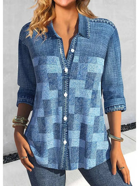 Camisa Feminina Xadrez - Zarvane -  Azul Jeans / 5G