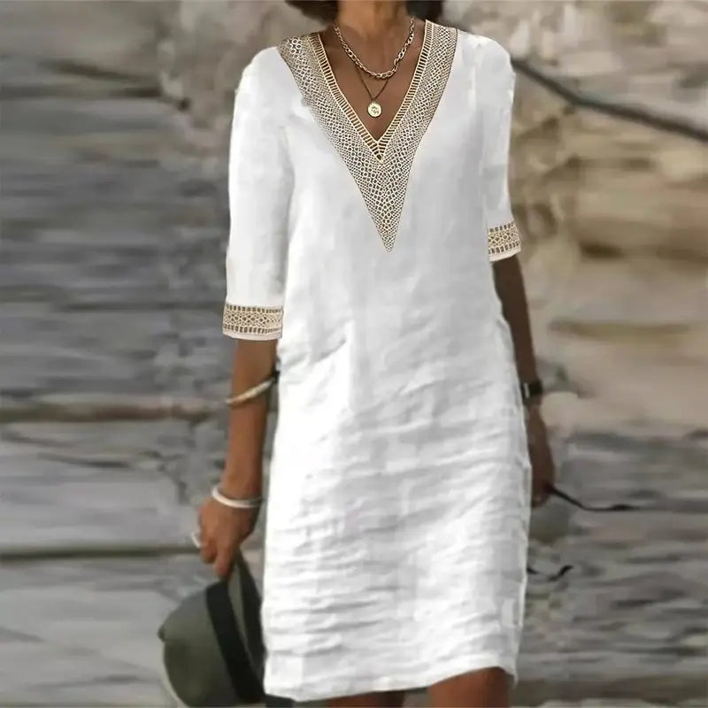 Vestido De Linho Gola V - Zarvane -